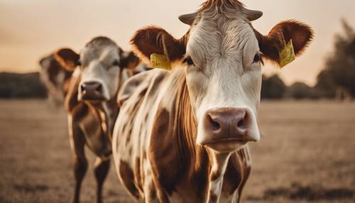 Duże brązowe plamy krowy na jaśniejszym brązowym tle. Tapeta [fcaa9c8758af4e4c825b]