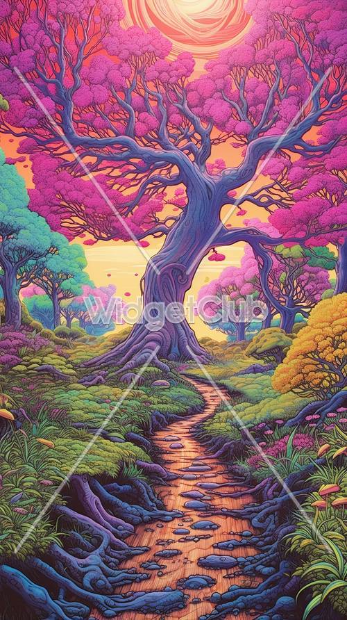 Camino del bosque encantado en colores mágicos