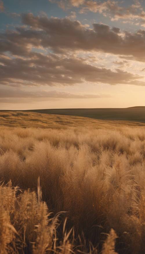 Expanse of a prairie at sundown, with a touch of golden brown from the setting sun Tapéta [dc6c5a05459043c086e2]