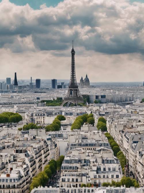 Un gran dibujo en perspectiva del horizonte de París desde el mirador del Centro Pompidou. Fondo de pantalla [1cbcdfe4979d4922b0d1]