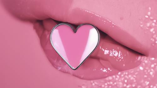 Różowe serce narysowane błyszczącym błyszczykiem na lusterku kosmetycznym.