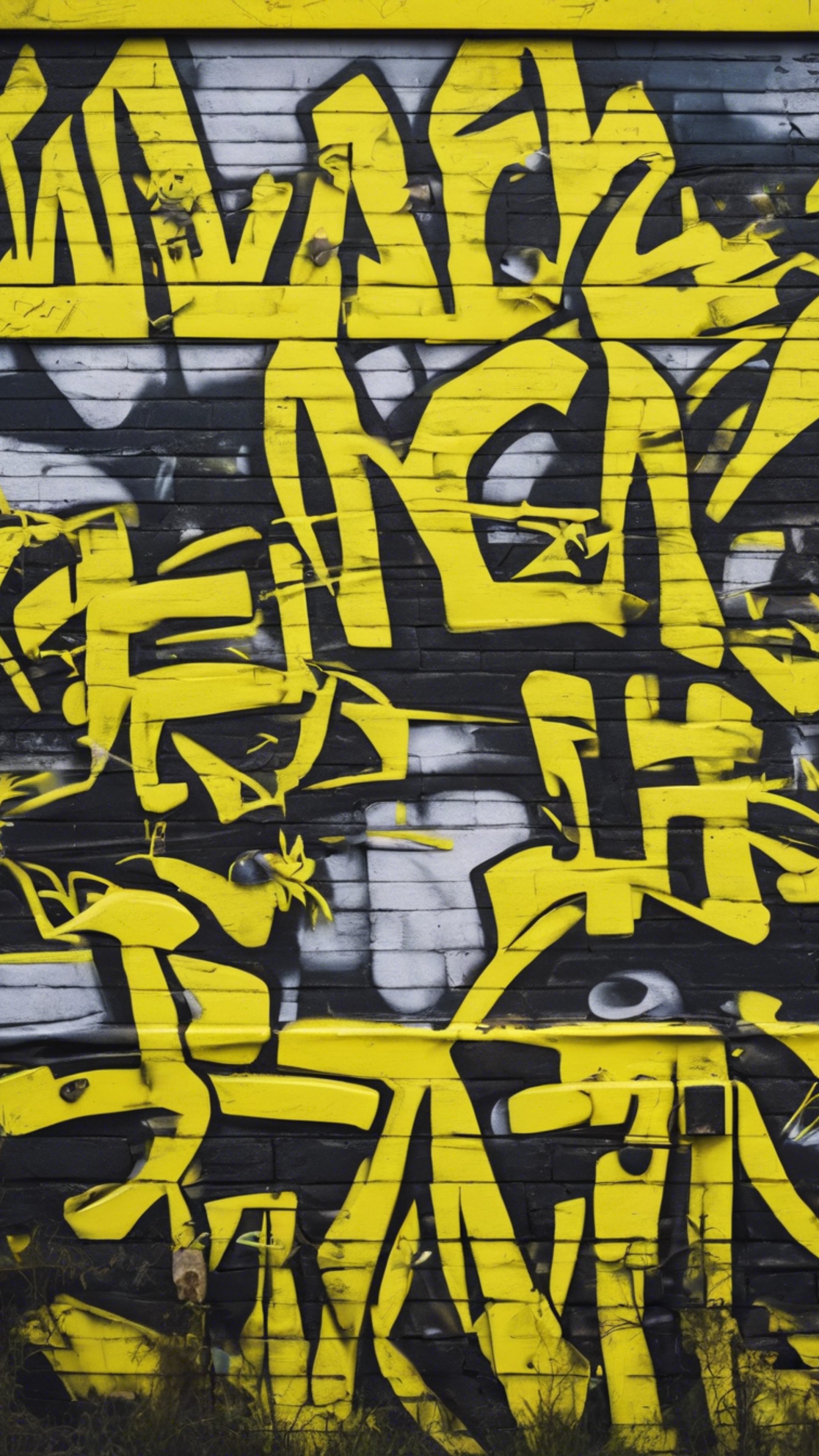 An urban graffiti wall consisting of wild neon yellow graphics. Tapet[c33d158e57ea4e1b8c8e]