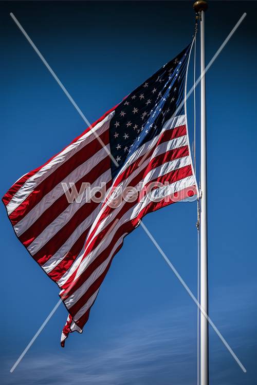 Flaga Amerykańska Pod Błękitnym Niebem