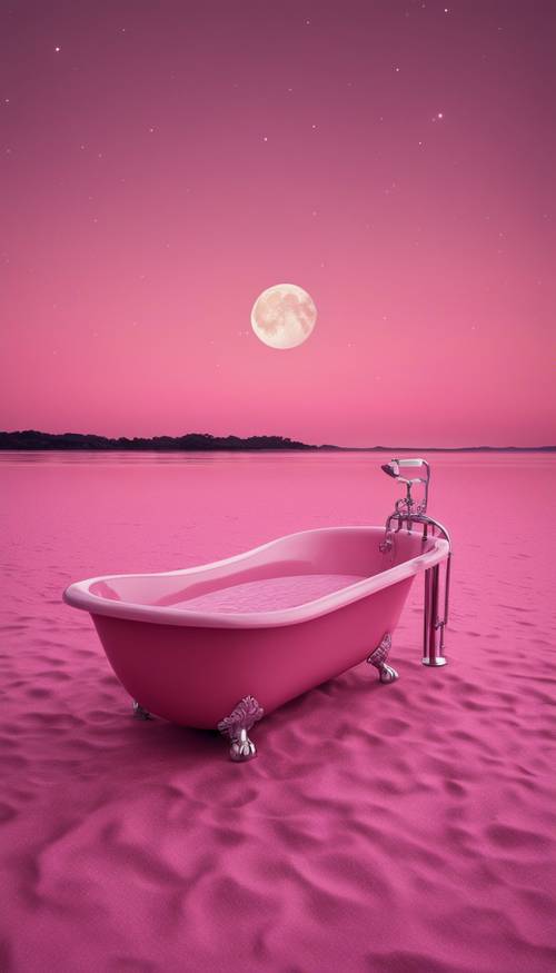 A pink colored plain bathed in the calm light of the moon.
