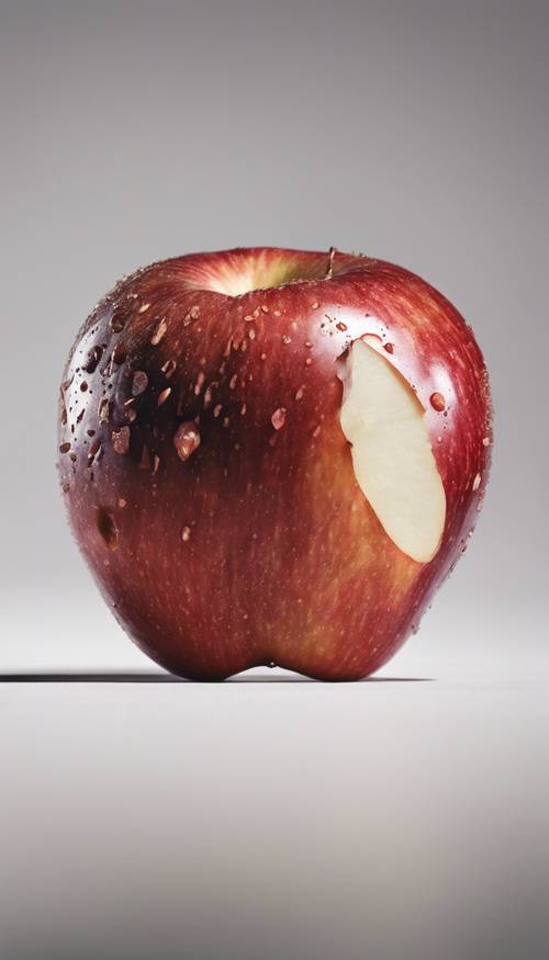 A bitten apple with a clear bite mark against a stark white background Tapet [10f665b7ca834ca4a5f5]