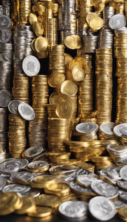 Una caja fuerte repleta de deslumbrantes monedas de oro y plata. Fondo de pantalla [93ea3067f97a4d44b139]