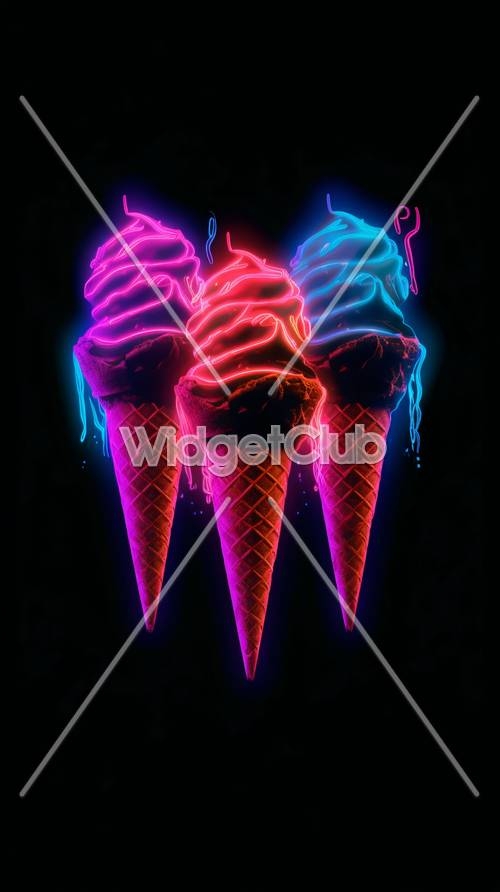Neon Glow Ice Cream Cones Tapéta[0cfdaa7d1de94930b714]