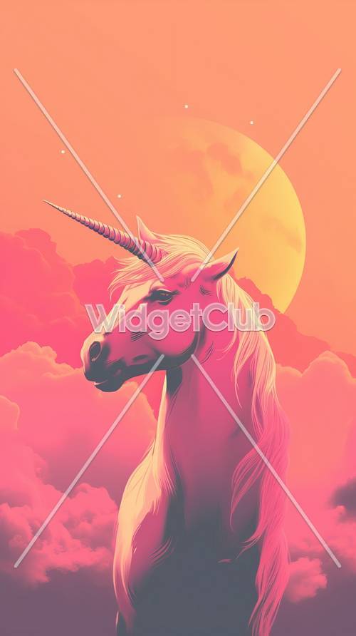 Unicorno maestoso sotto un cielo rosa