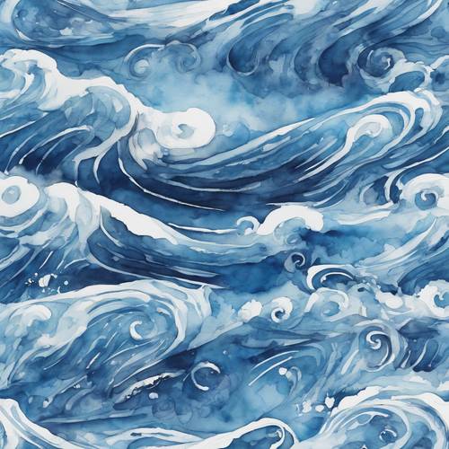 Swirls of marine blue and white watercolor painting a breezy nautical weather