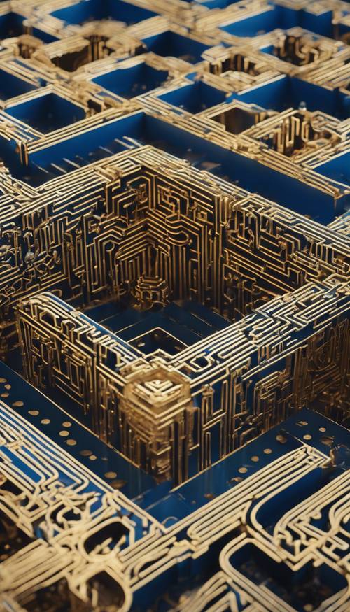 Artistic and exquisite gold and blue geometric design forming a complex labyrinth. Tapet [51989b482d3b464da296]