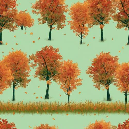 Um bosque de bordos de outono, suas folhas de fogo contrastando com o fundo verde e fresco da grama.