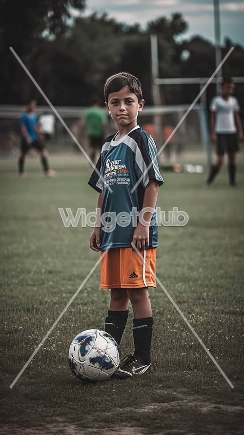 Jeune joueur de football prêt à jouer
