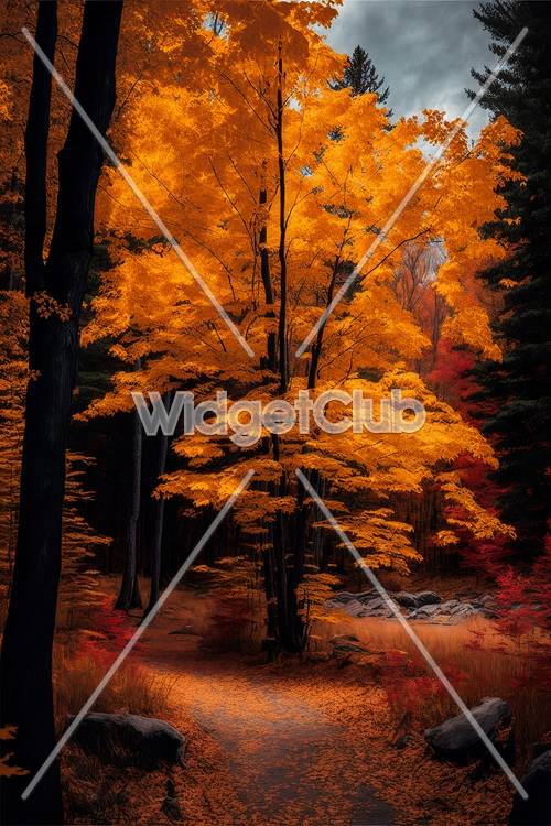 Camino del bosque dorado de otoño