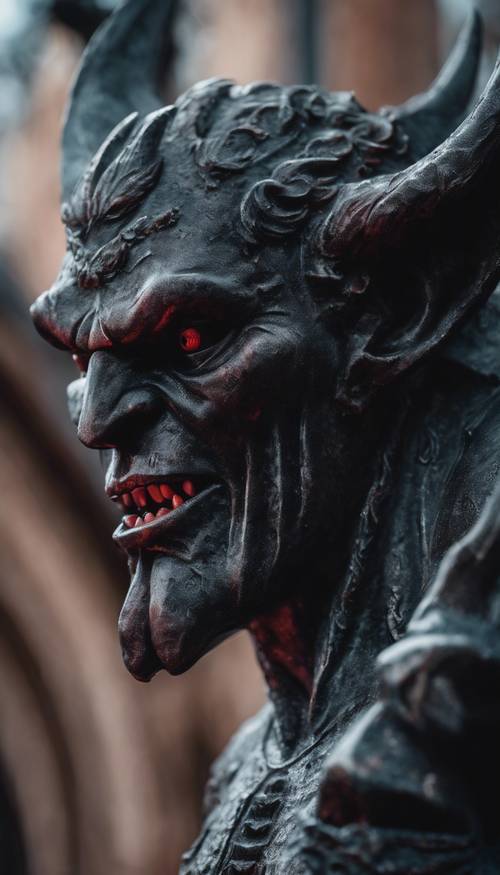 Menacing gothic gargoyles carved from black marble, their eyes shining red in the moonlight.