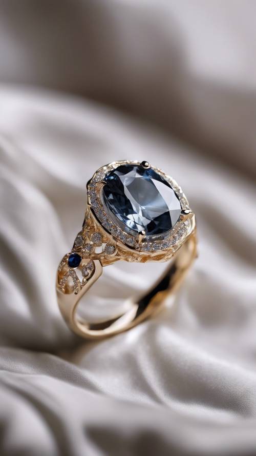 珍しいグレーのダイヤモンドとサファイアのカクテルリング宝石