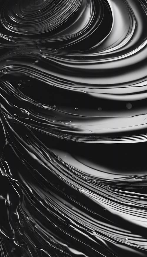 Siyah temalı, girdapları ve dalgaları vurgulayan soyut sanat.