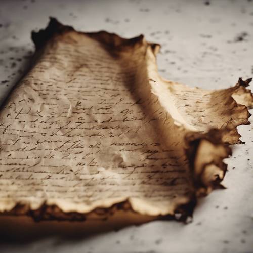 A wrinkled piece of parchment paper burnt at the edges, evoking a vintage or antique feel