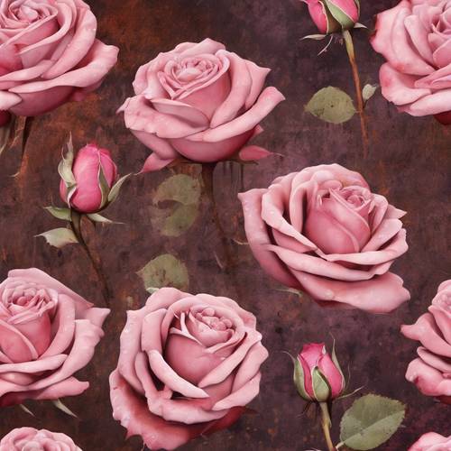 Pink grunge roses painted on rusty metal background טפט [0719b10daffa47b795f5]