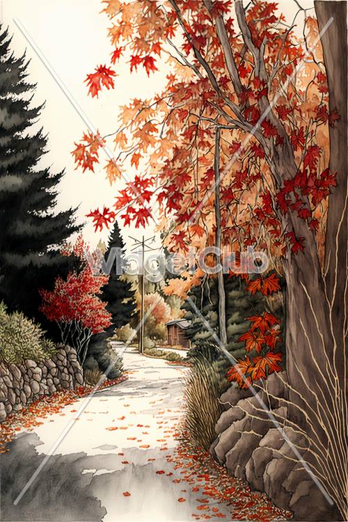 Foglie d&#39;autunno in una strada tranquilla