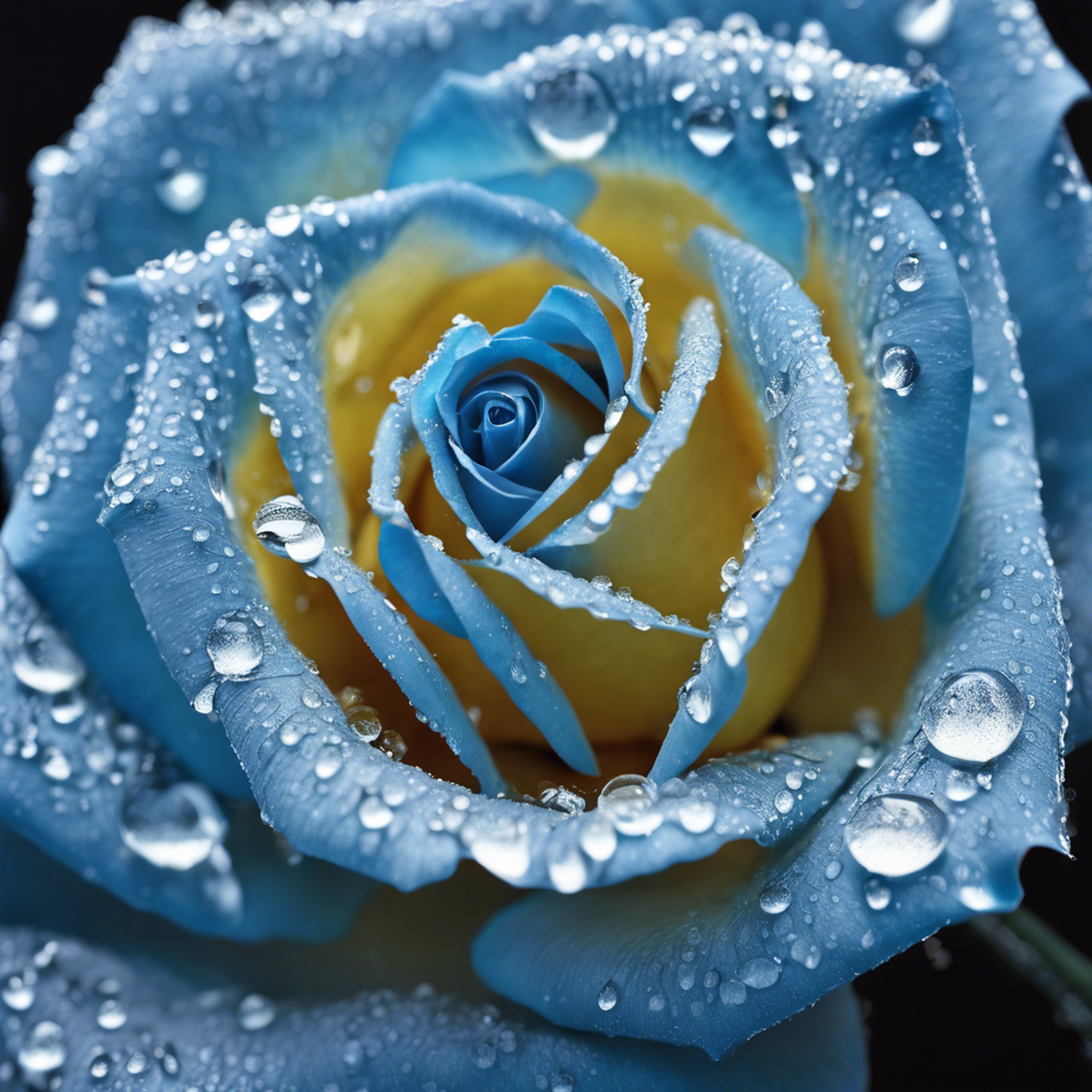 A synthetic cool blue rose with dew drops Sfondo[16d9e16410fd40fc93fc]