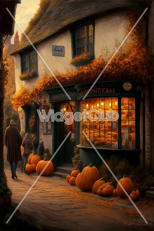 Encantadora escena de pueblo de otoño
