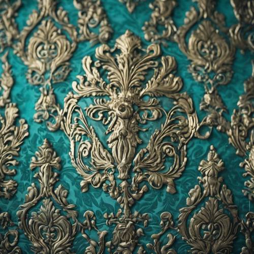 왕실 기사의 갑옷에 청록색 다마스크 패턴을 클로즈업한 모습입니다.