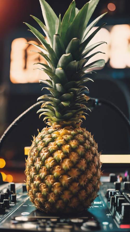 Un DJ ananas che suona ritmi tropicali.