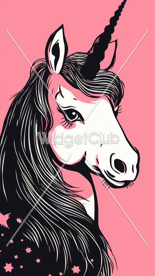 Unicornio pop art sobre fondo rosa