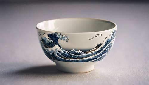 Traditionelles japanisches Wellenmuster auf einer Teetasse aus Porzellan.