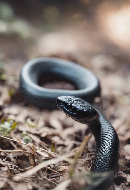 Una cría de serpiente negra explorando su entorno por primera vez, con curiosidad brillando en sus ojos.