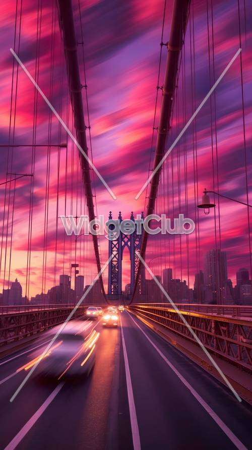 Langit Merah Muda yang Menakjubkan Di Atas Jembatan Kota