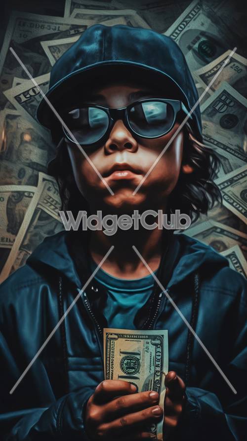 Cool Kid with Sunglasses and Money Background