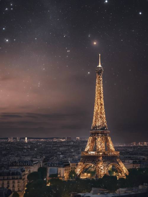 หอไอเฟลใต้ท้องฟ้ายามค่ำคืนที่ปารีสเต็มไปด้วยดวงดาว วอลล์เปเปอร์ [9f5e1b4ed1cb419a9cda]