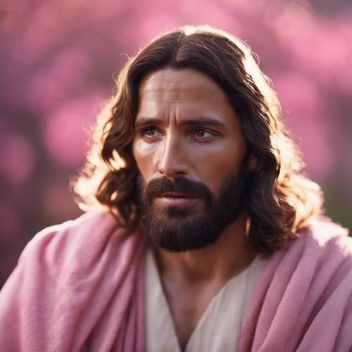 A serene portrait of Jesus, bathed in pink evening light. Wallpaper [277b8acff5174bf2b4a1]