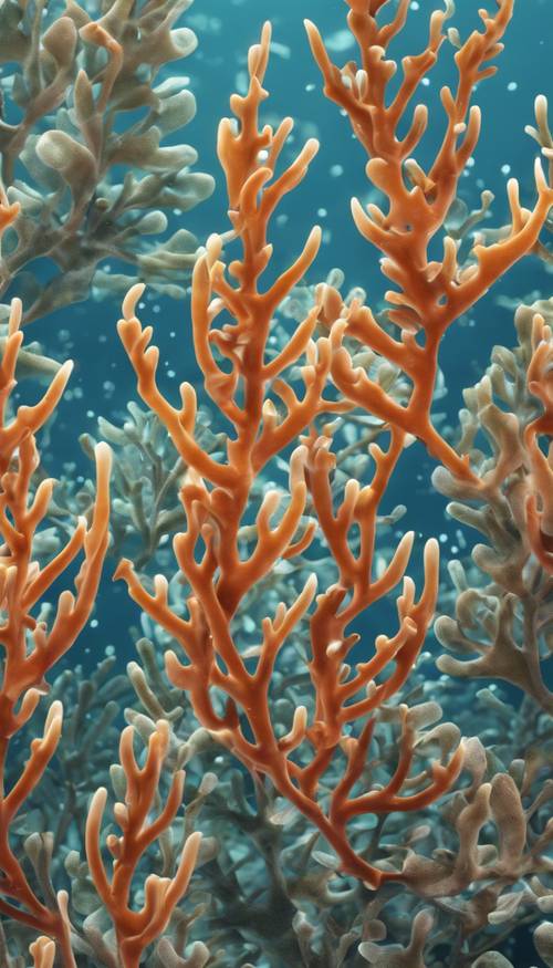 A seamless tropical pattern of staghorn coral fronds slowly swaying with the rhythm of a subtropical ocean current.