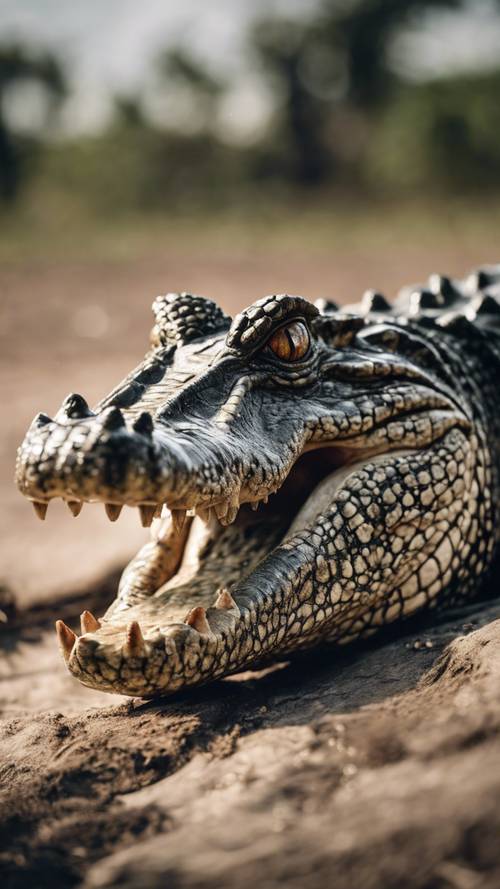 A portrait of a crocked-tooth crocodile, showcasing its fascinatingly defective dentition.