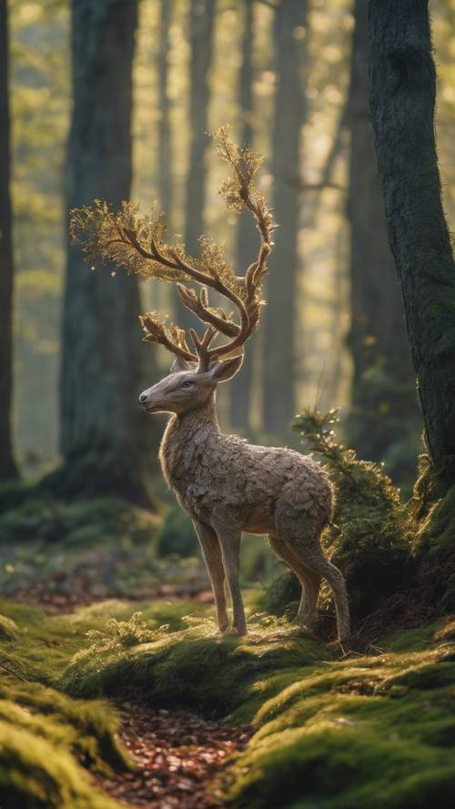 A serene early morning scene in an enchanted forest, as magical creatures begin to awake.
