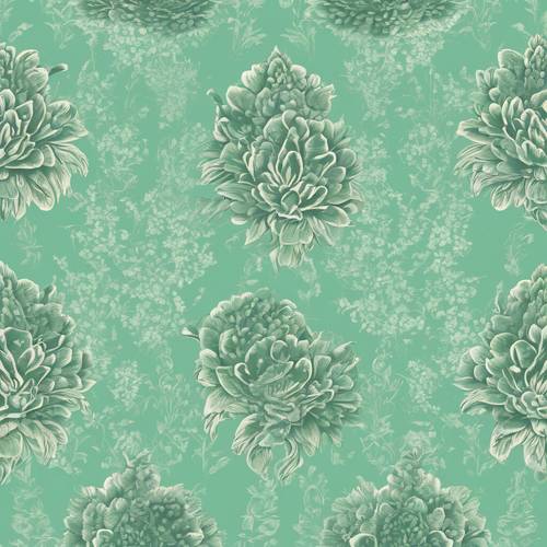 Vintage themed seamless pattern in textured mint green floral designs