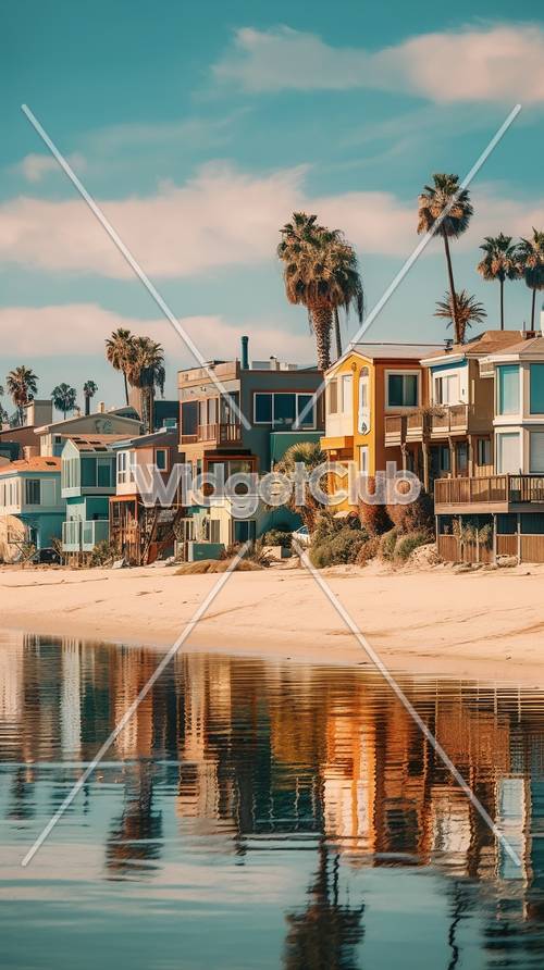 Coloridas casas de playa junto a la orilla