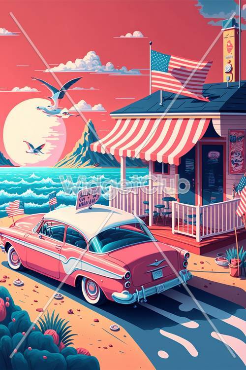 Coucher de soleil à l&#39;American Beachside Diner