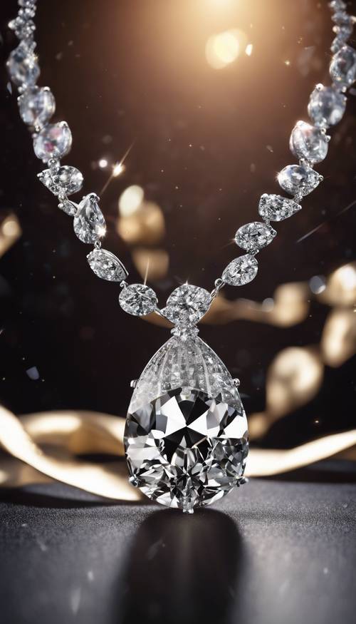 An extravagant 3D diamond necklace glittering against a velvet black background. Tapeta [098c6048e2ac49009f7d]