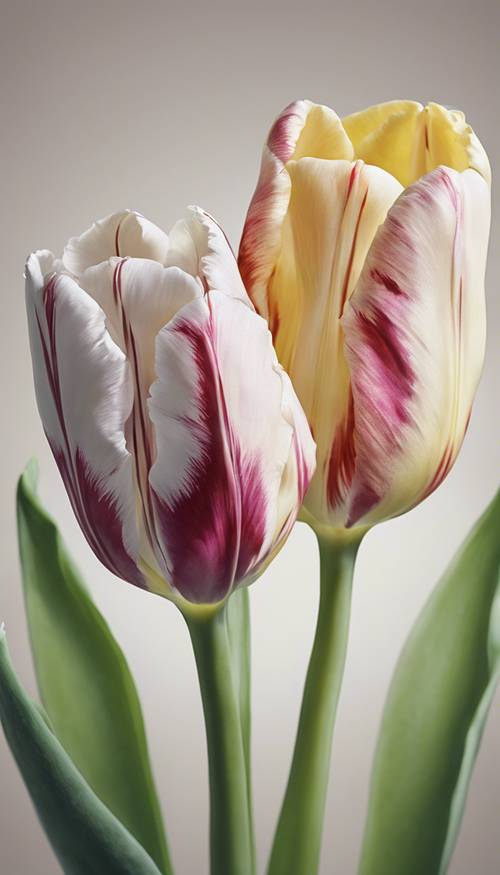 Ilustrasi botani bunga tulip, dengan setiap urat dan kelopaknya didefinisikan dengan cermat.