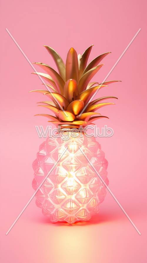 Golden Pineapple on Pink Background