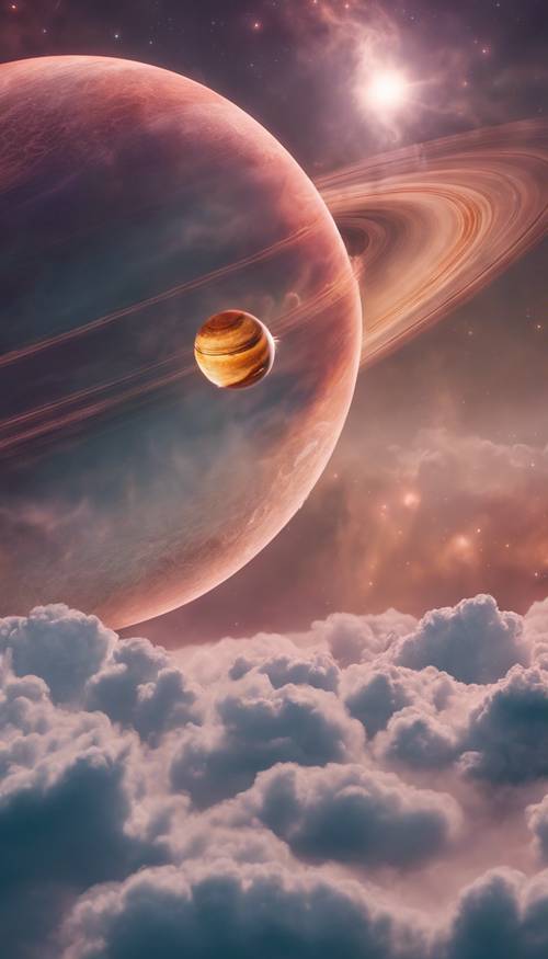 Vivid clouds of smoke dancing in the air, with planet Saturn peering through them.