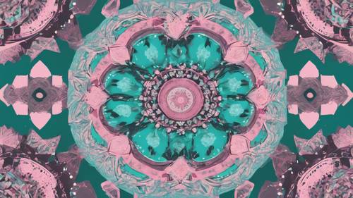 Aquamarin- und pinkfarbenes geometrisches Mandala-Muster für eine flippige, böhmische Atmosphäre.