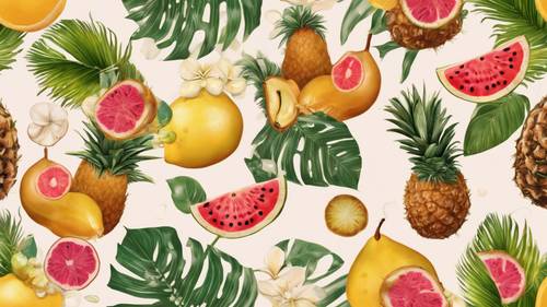 Seamless pattern of tropical fruits creating a summer vibe.
