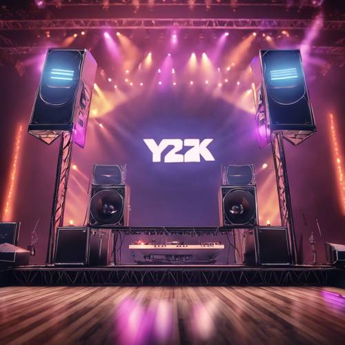 Y2K 미학적 조명과 대형 스피커가 있는 콘서트 무대의 3D 모델