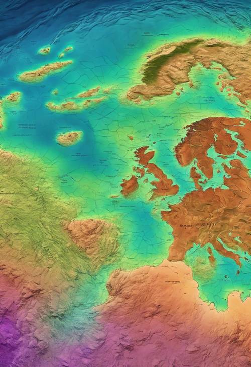 Detailed map of the Pacific Ocean with topographical seafloor features and vibrant color gradients to depict depths