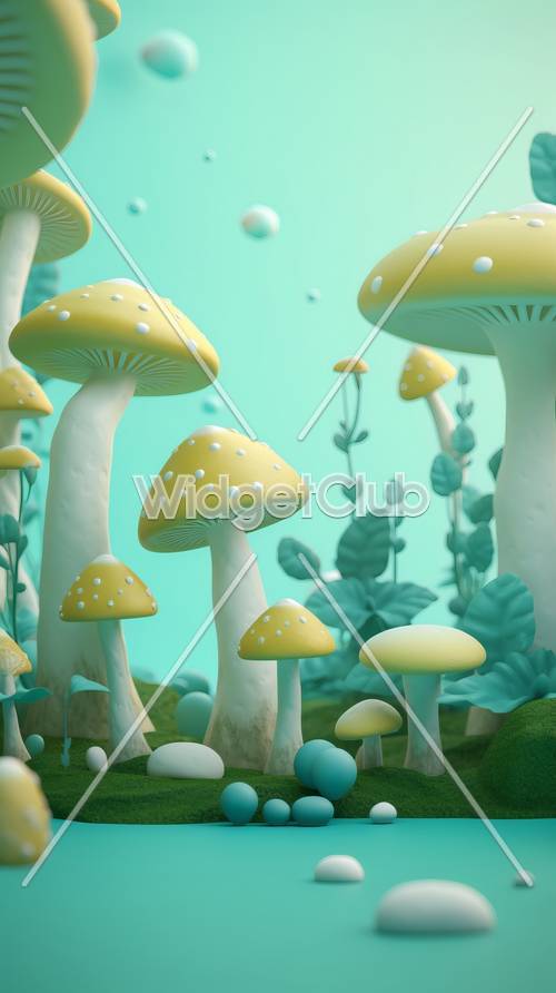 Scène de forêt de champignons magiques