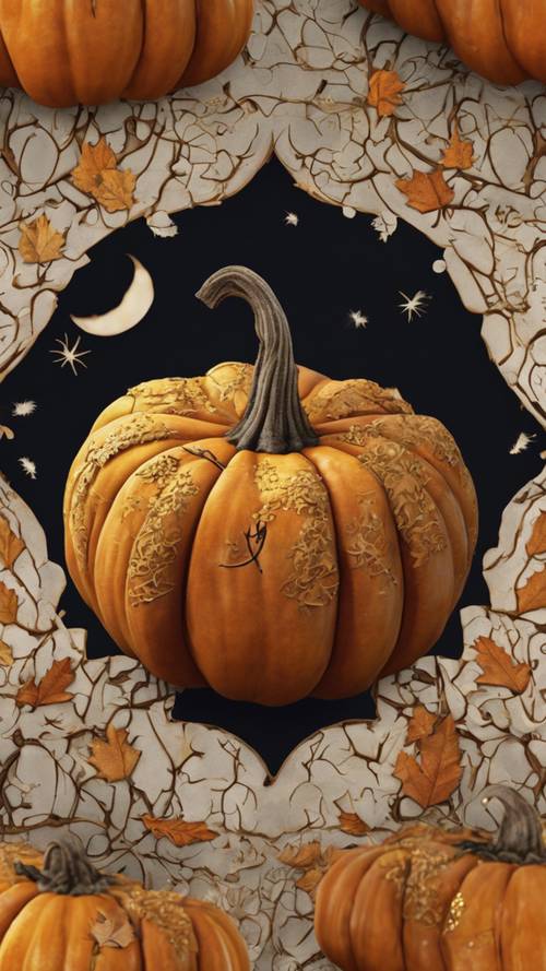 A Capricorn pattern cut into an autumn pumpkin.